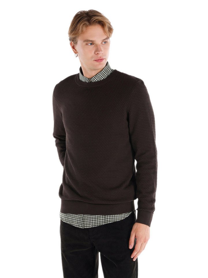 Colins Streifenpullover Colins Regular Fit Rundhals-Jacquard-Pullover für Herren in Anthrazit von Colins