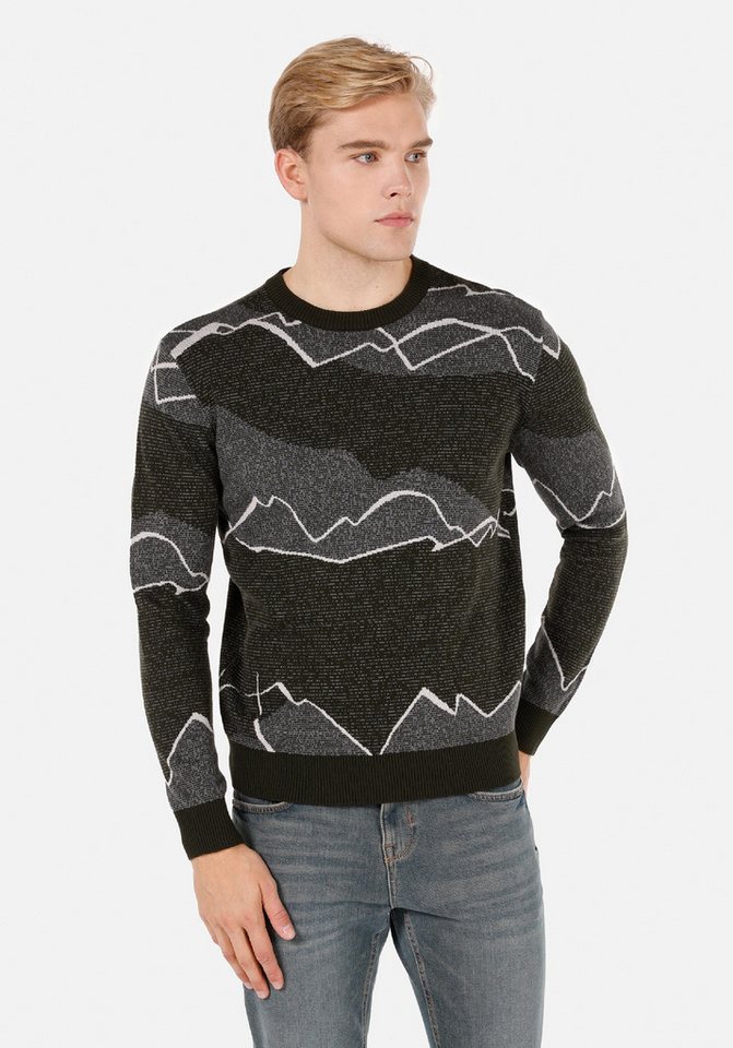 Colins Streifenpullover Colins Regular Fit Rundhals-Jacquard-Pullover für Herren in Grün von Colins