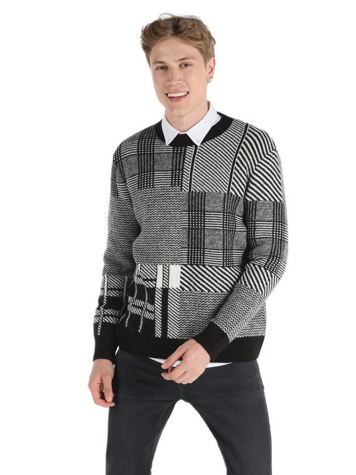 Colins Streifenpullover Colins Regular Fit Rundhals-Pullover für Herren mit Aufdruck von Colins