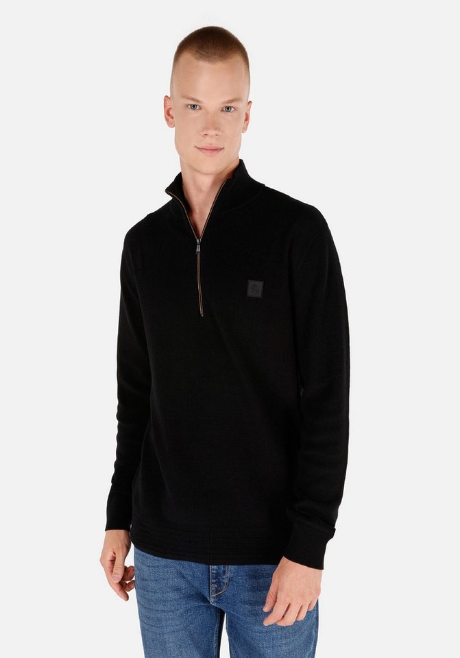 Colins Streifenpullover Colins Regular Fit Stehkragen Jacquard Herren Grüner Pullover von Colins
