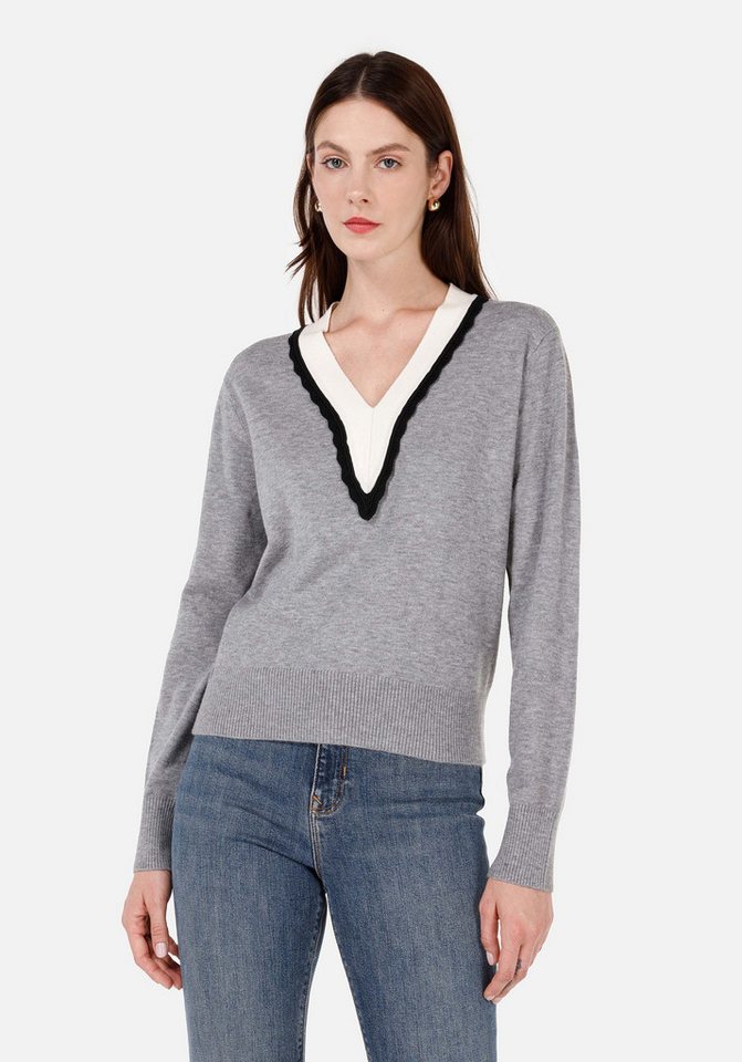 Colins Streifenpullover Colins Regular Fit V-Ausschnitt Damen Grau Pullover Colins Streifenpullover Colins Regular Fit V-Ausschnitt Damen Grau Pullover von Colins