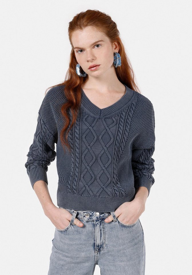 Colins Streifenpullover Colins Regular Fit V-Ausschnitt Uni Damen Blau Pullover von Colins