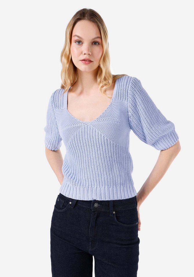 Colins Streifenpullover Colins Slim Fit Deep Crew Neck Lila Kurzarmpullover für Damen Colins Streifenpullover Colins Slim Fit Deep Crew Neck Lila Kurzarmpullover für Damen von Colins