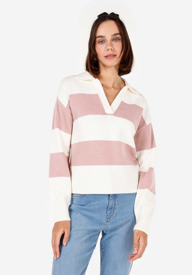 Colins Streifenpullover Colins Slim Fit Polo Neck Damen Rosa Pullover von Colins