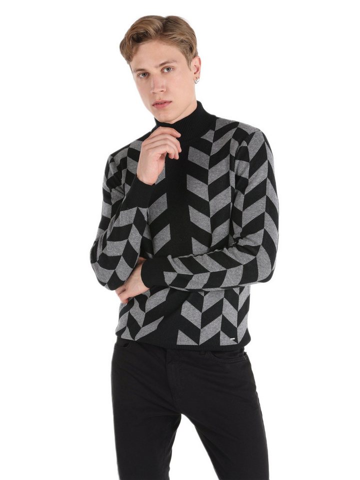 Colins Streifenpullover Colins Slim Fit Rollkragenpullover für Herren mit Aufdruck von Colins