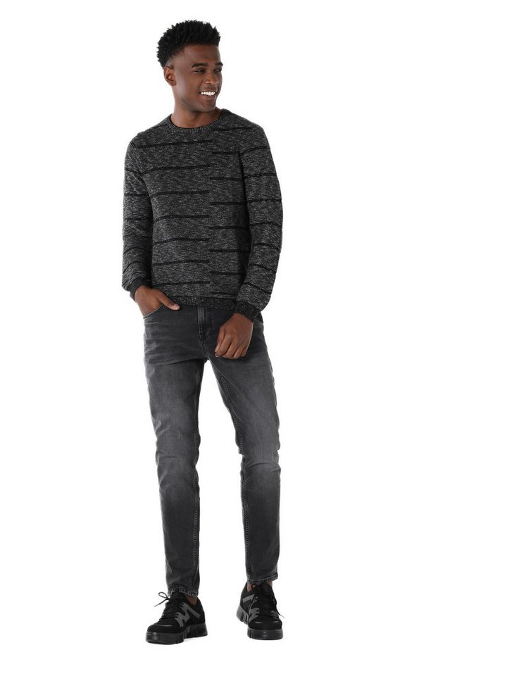 Colins Streifenpullover Colins Slim Fit Rundhalspullover für Herren in Anthrazit von Colins