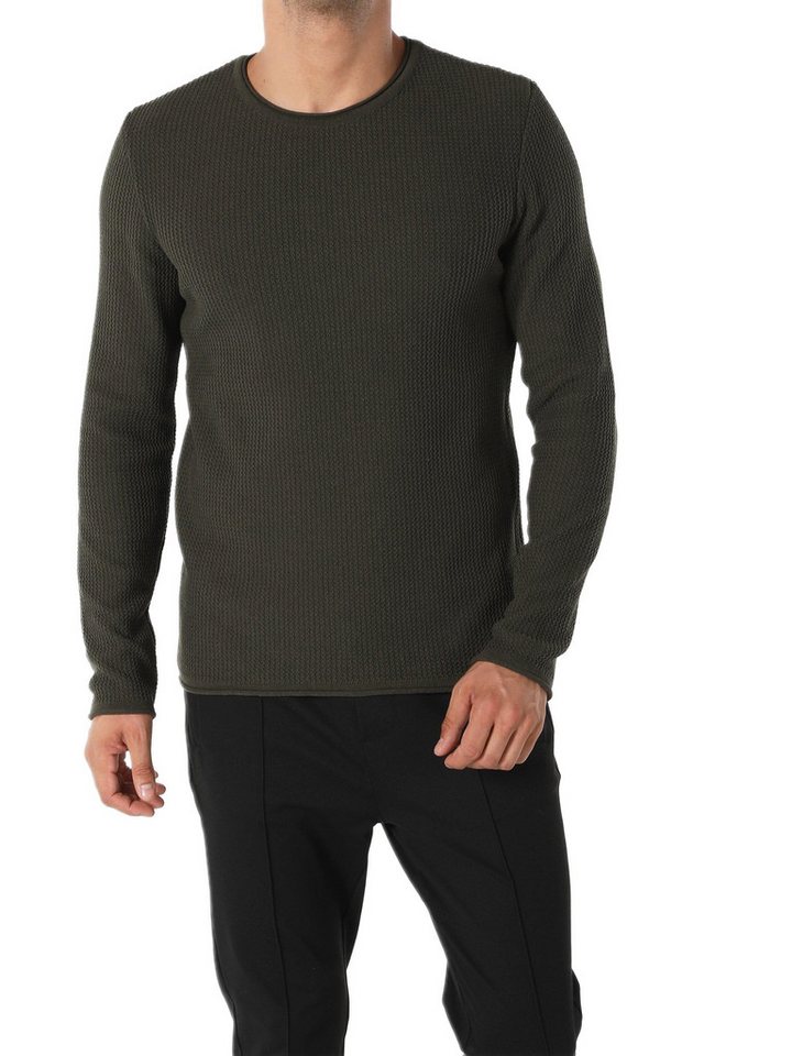 Colins Streifenpullover Colins Slim Fit Rundhalspullover für Herren in Grün von Colins