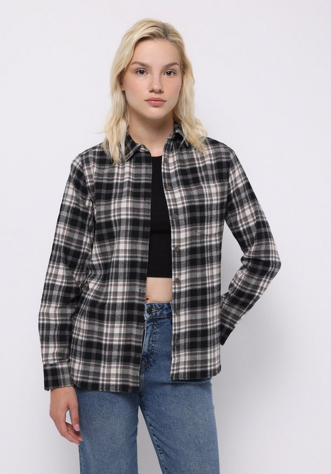 Colins T-Shirt Colins Regular Fit Damenhemd, Langarm, Kariert, Schwarz, 100% Baumwoll von Colins