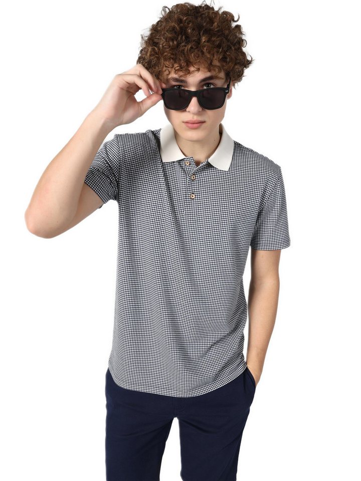 Colins T-Shirt Colins Regular Fit Polo Neck Jacquard Herren Blau Kurzarm T-Shirt von Colins