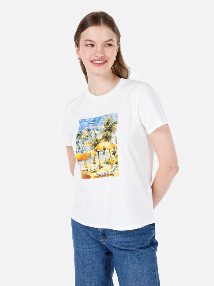 Colins T-Shirt Colins Regular Fit Rundhals bedrucktes Damen-Kurzarm-T-Shirt von Colins