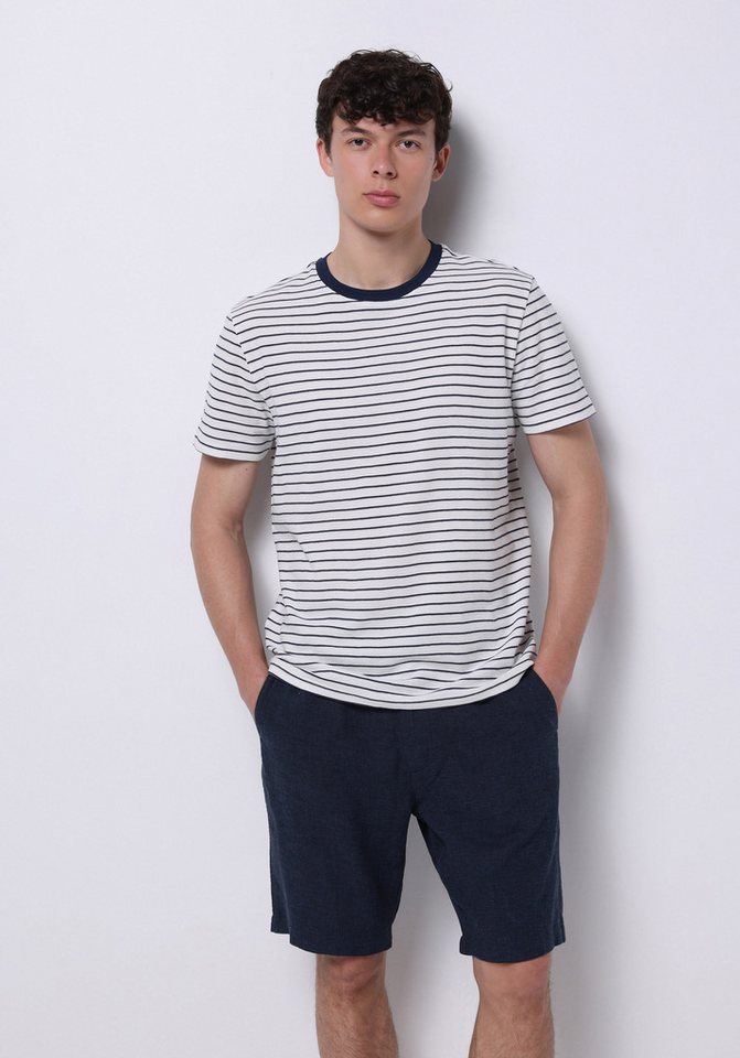 Colins T-Shirt Colins Regular Fit Rundhals gestreiftes Herren-T-Shirt in Beige mit ku von Colins