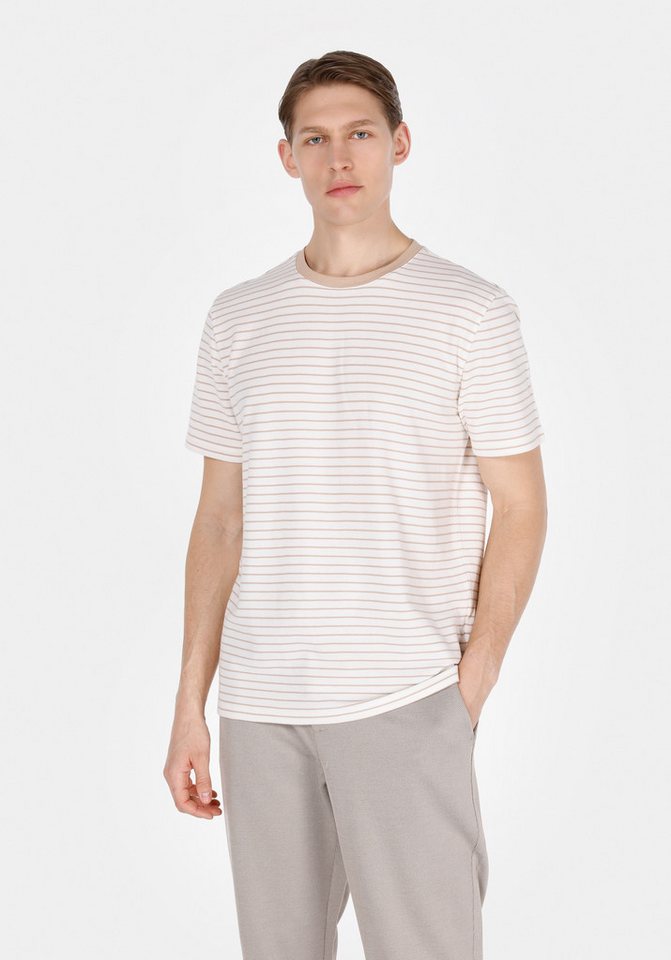 Colins T-Shirt Colins Regular Fit Rundhals gestreiftes Herren-T-Shirt in Beige mit ku von Colins