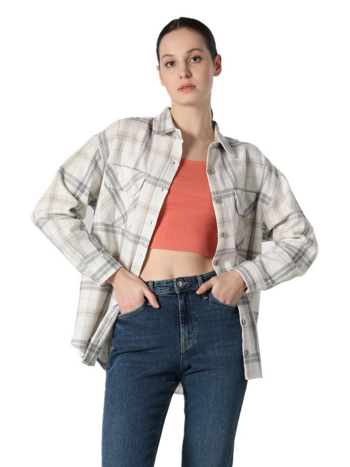 Colins T-Shirt Colins Regular Fit Shirt Neck Plaid Damen Langarmshirt von Colins