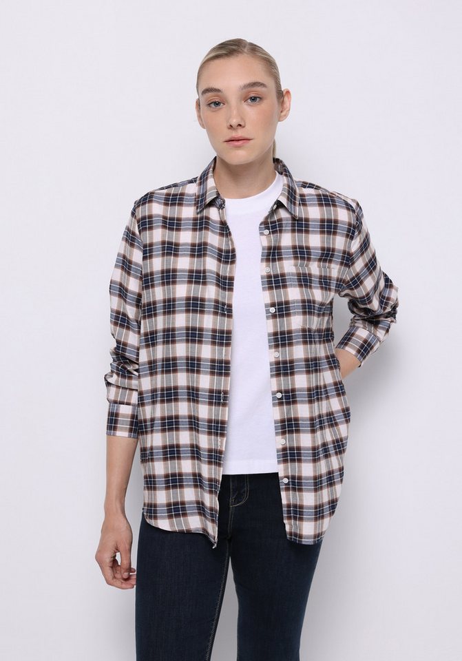 Colins T-Shirt Colins Regular Fit Shirt Neck Plaid Damen Langarmshirt von Colins