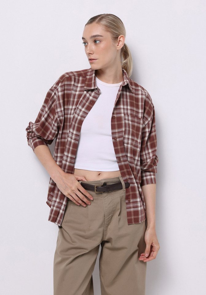 Colins T-Shirt Colins Relax Fit Shirt Neck Plaid Damen Langarmshirt von Colins