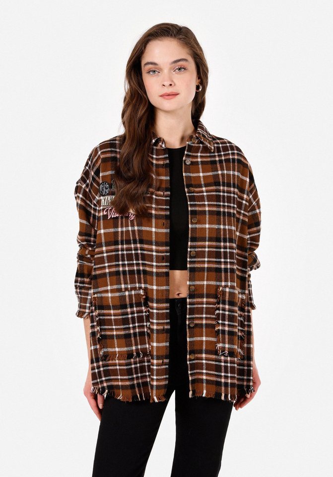 Colins T-Shirt Colins Relaxed Fit Shirt Neck Damen Beige Langarmshirt von Colins