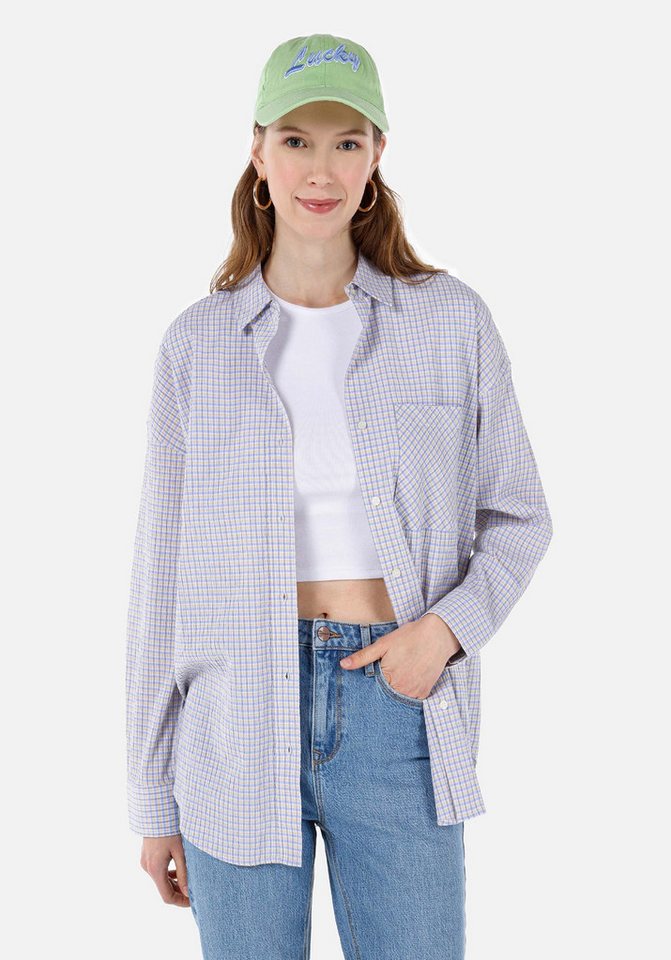 Colins T-Shirt Colins Relaxed Fit Shirt Neck Plaid Damen Langarmshirt von Colins