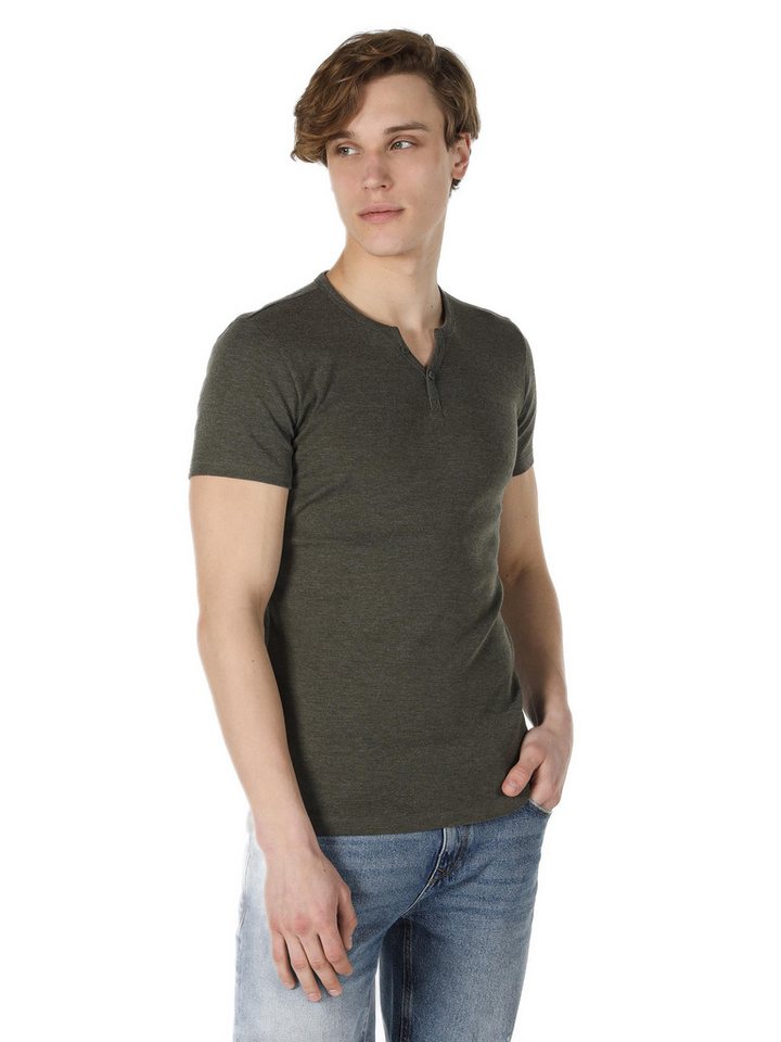 Colins T-Shirt Colins Slim Fit Placket Neck Plain Herren Kurzarm-T-Shirt von Colins