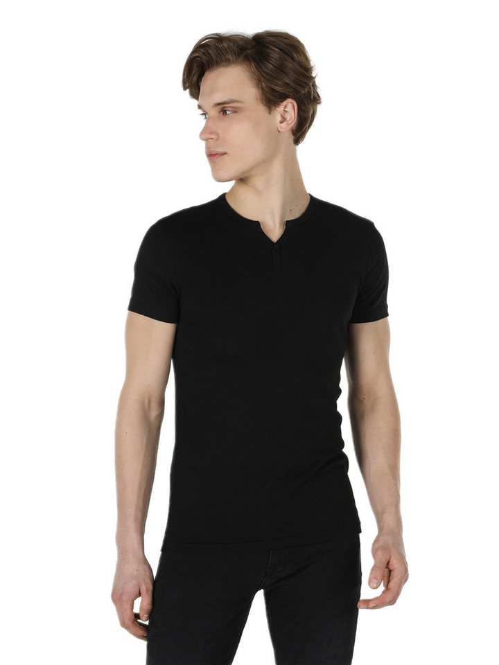 Colins T-Shirt Colins Slim Fit Placket Neck Plain Herren Kurzarm-T-Shirt von Colins