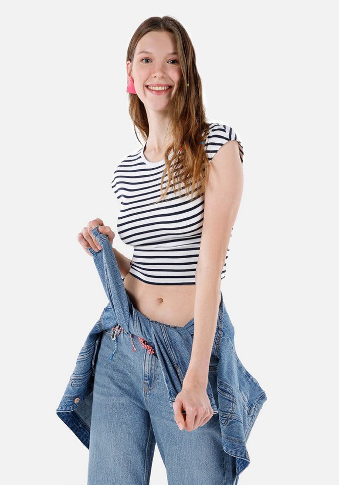 Colins T-Shirt Colins Slim Fit Rundhals gestreiftes Damen-Kurzarm-T-Shirt von Colins