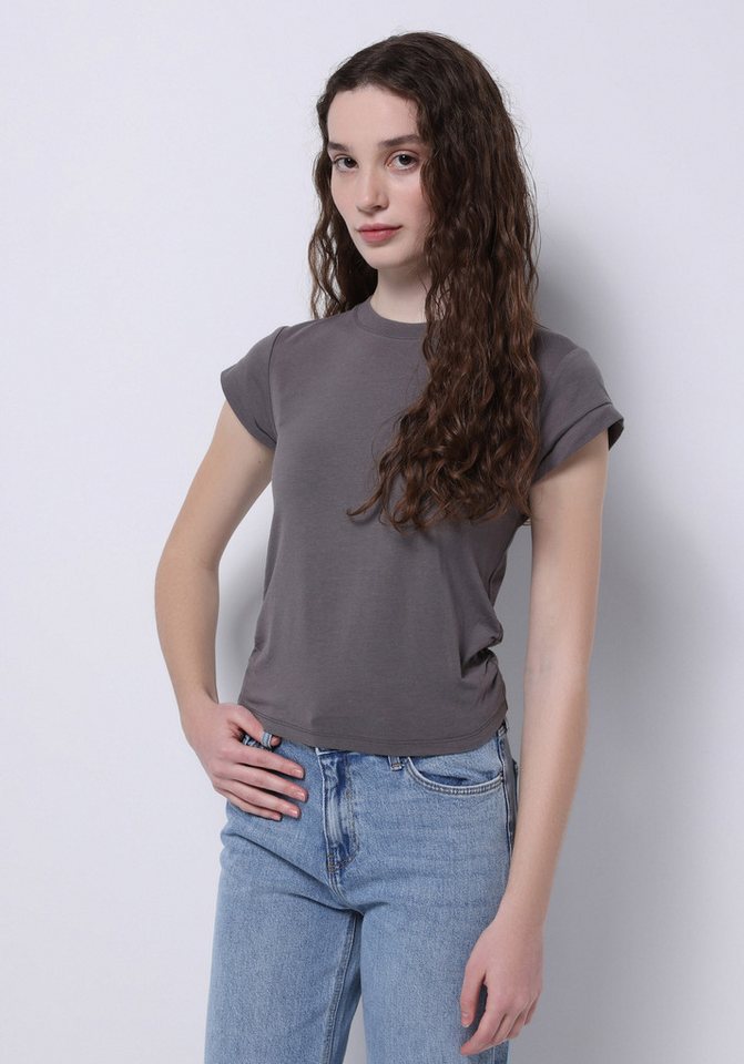 Colins T-Shirt Colins Slim Fit Rundhalsausschnitt Einfarbiges Damen-T-Shirt in Grau m von Colins