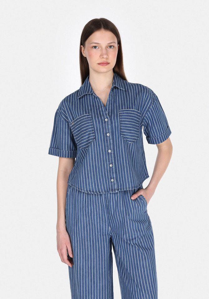 Colins V-Shirt Colins Oversize Fit Klassische Größe Gestreiftes Kurzarmhemd für Damen von Colins