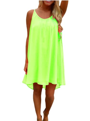 Colisha Damen Casual Urlaub Neon Sommerkleid Chiffon Ärmellos Tank Kleid Strand Cover Up, gelb, L von Colisha
