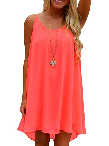 Colisha Damen Casual Urlaub Neon Sommerkleid Chiffon Ärmellos Tank Kleid Strand Cover Up, Orange, XXL von Colisha