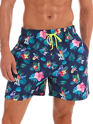 Colisha Herren Boardshorts Tasche Strandhosen Kordelstring Badeanzug Männer Strandkleidung Schnelltrocknend Badehose Hohe Taille Bunter Papagei 4XL von Colisha