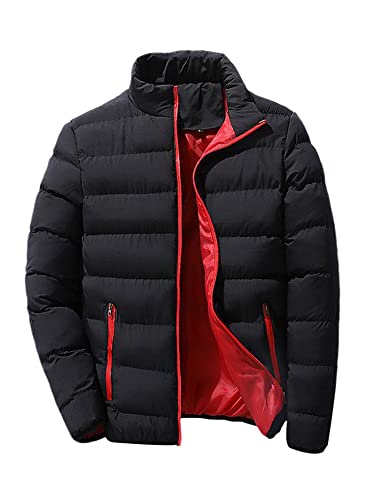 Colisha Männer Mantel Lange Ärmel Daunen -Mäntel Halsband Winter warme Jacke Herren Oberbekleidung Geschäft Pufferjacken Farbblock Schwarz Rot 3XL von Colisha