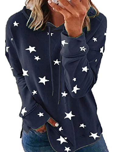 Colita Hoodie Damen Star Print Kapuzenpullover Langarm Sweatshirt T-Shirt Pullover Tops Casual Loose Langarmshirt Oberteil 4XL Dunkelblau von Colita