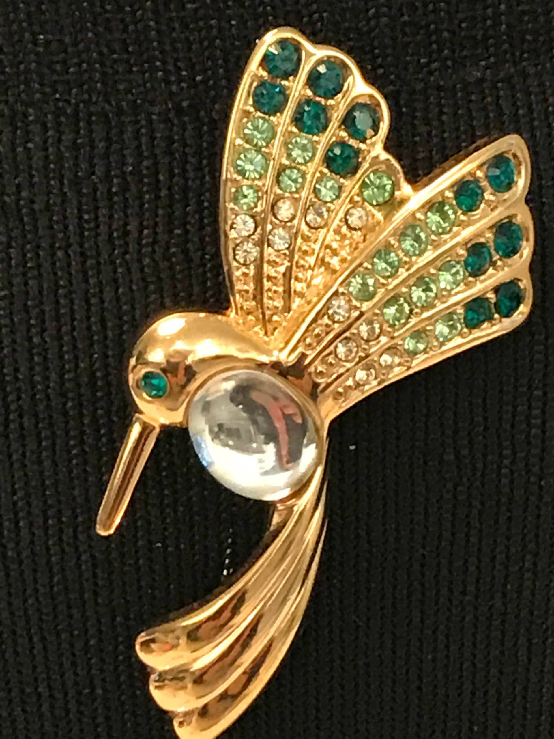Vintage Brosche Monet Kolibri Jelly Belly Strass von CollectablesEmporium