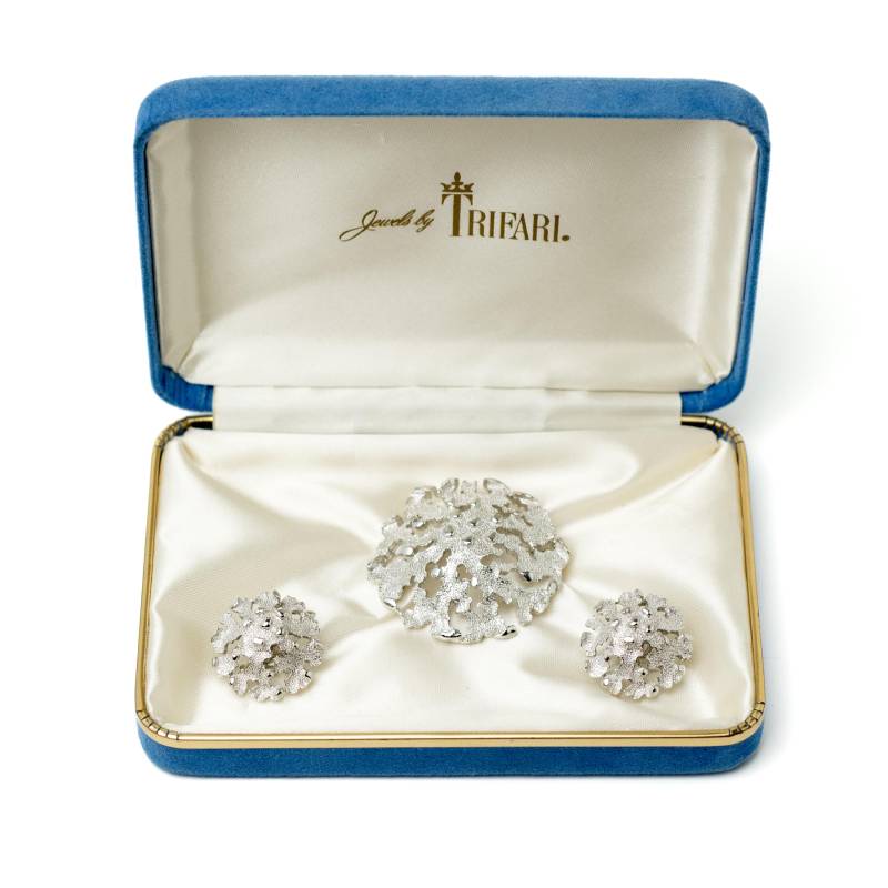 Silber Ton Abstrakte Korallenriff Brosche Und Ohrringe Set - Mid Century Schmuck von CollectiblissVintage