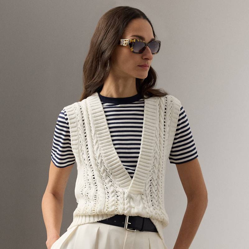 Baumwoll-Seiden-Pullunder mit Zopfmuster von Collection