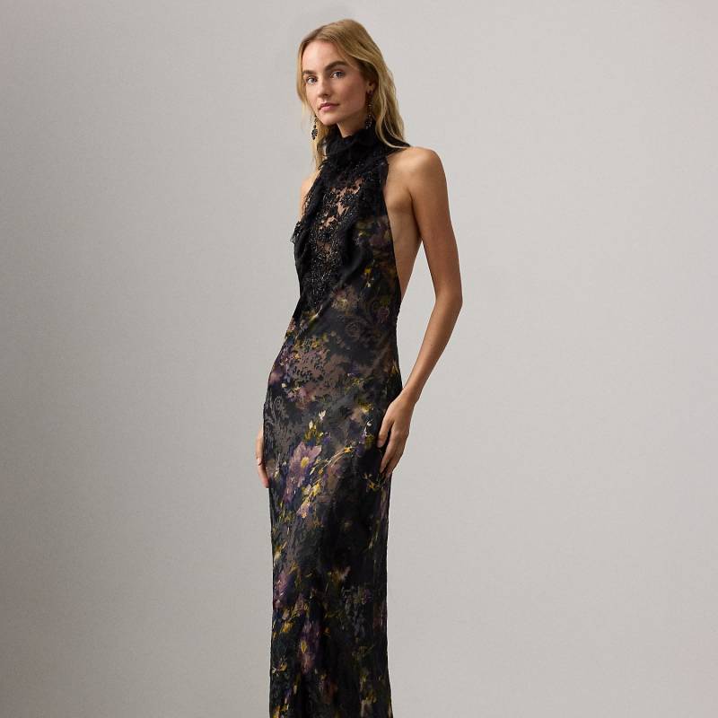 Geblümtes Devoré-Satin-Abendkleid Ellen von Collection