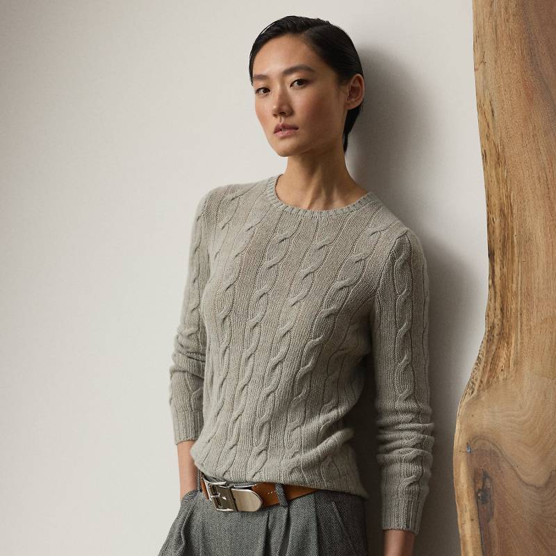 Kaschmir-Rundhalspullover mit Zopfmuster von Collection