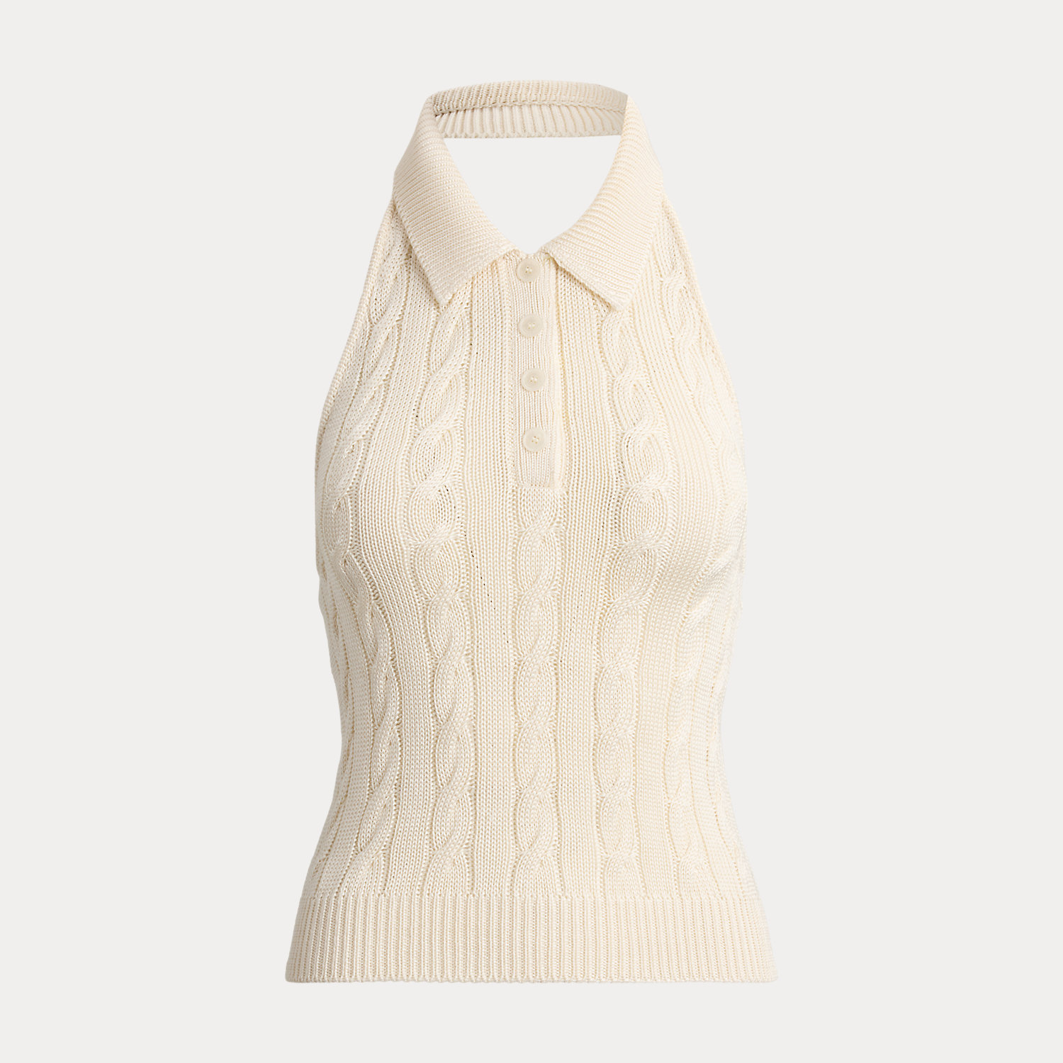 Neckholder-Polo-Pullover mit Zopfmuster von Collection
