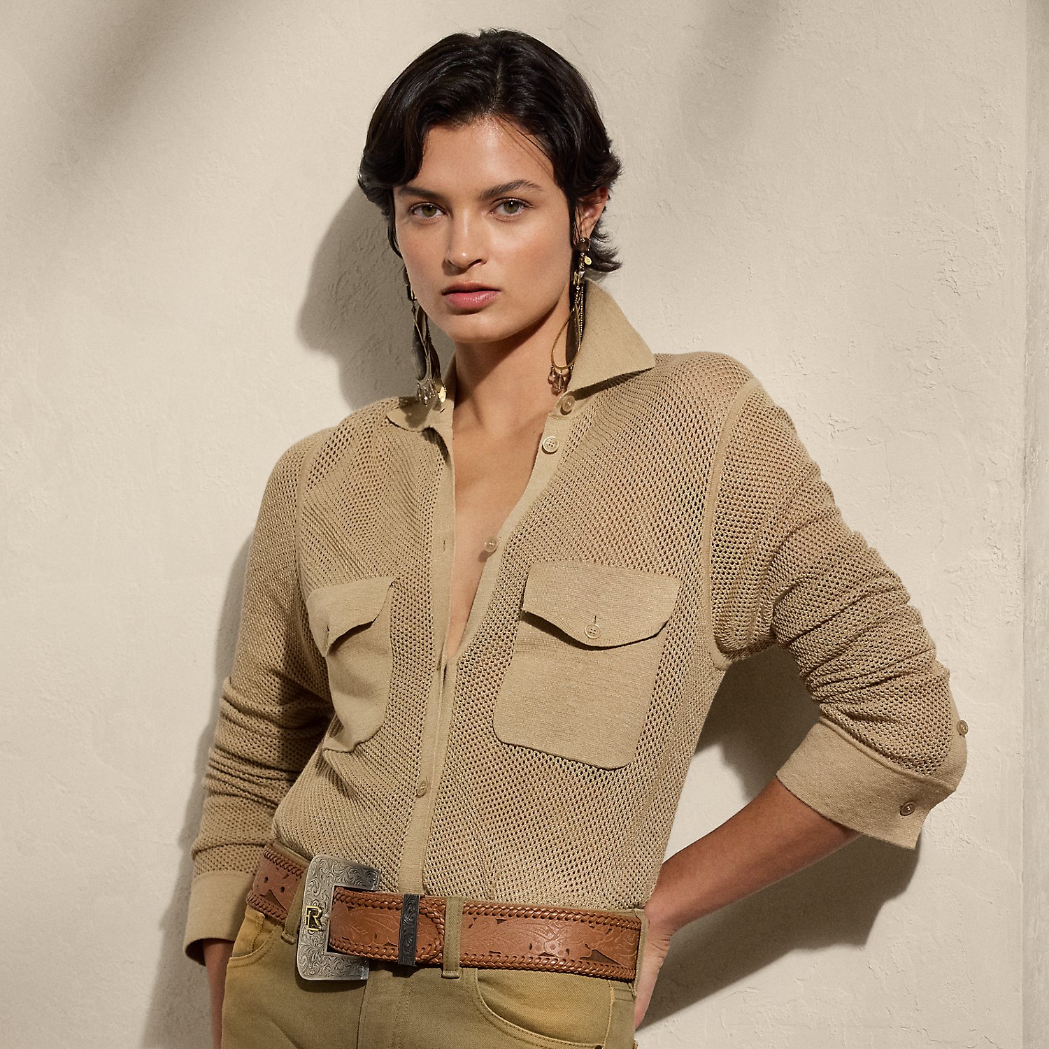 Pulloverhemd aus Piqué mit Leinen von Collection