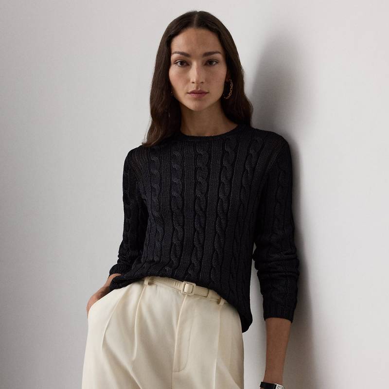 Seiden-Rundhalspullover mit Zopfmuster von Collection