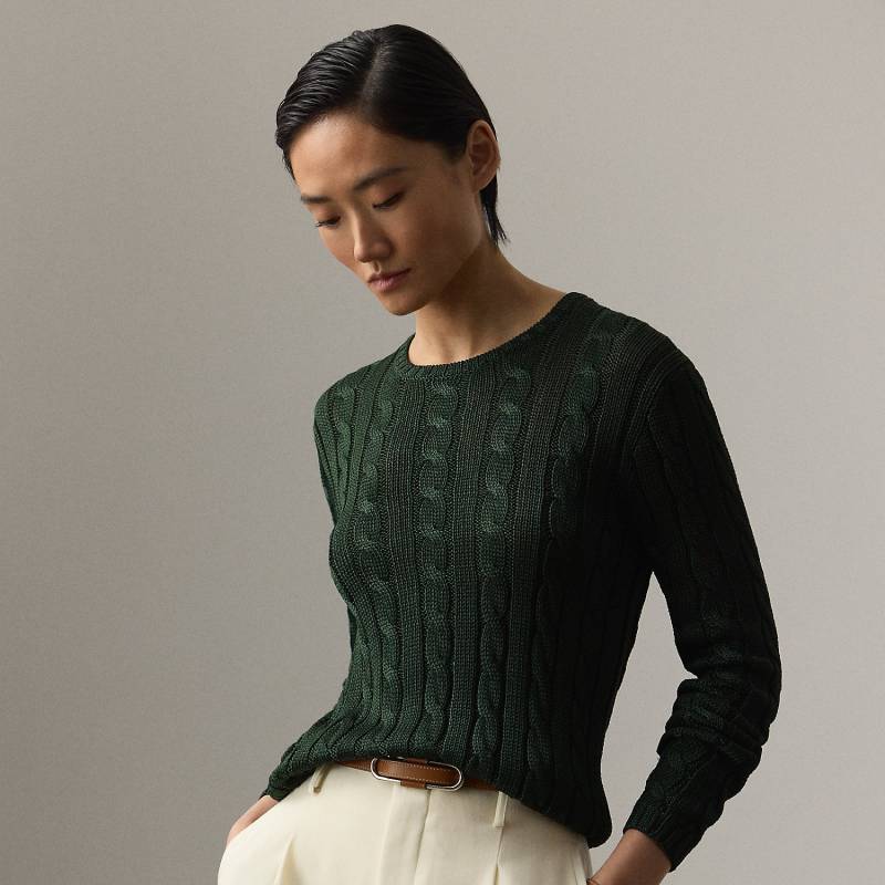 Seiden-Rundhalspullover mit Zopfmuster von Collection