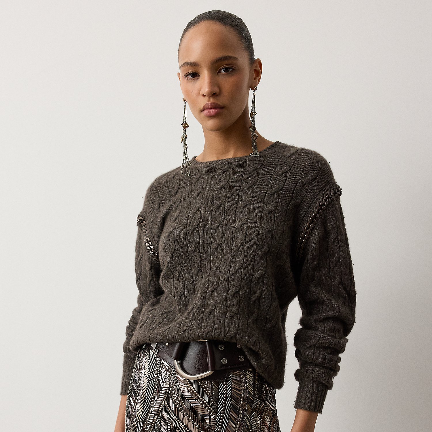 Zopfmuster-Kaschmirpullover mit Ketten von Collection