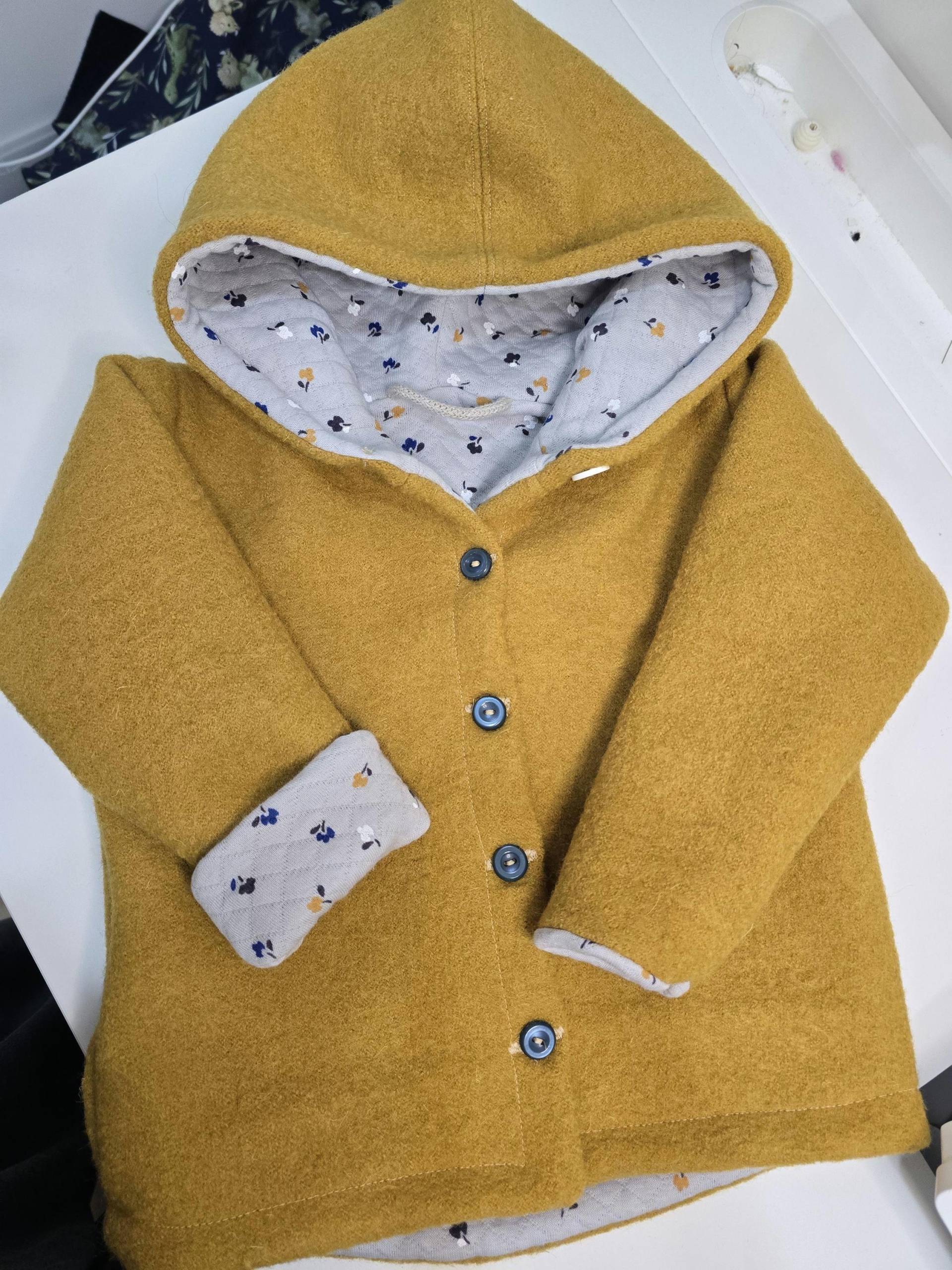 Walkjacke Baby Senfgelb | Gefütterte Wolljacke Mit Kapuze Handgemacht Winterjacke Kinder Wollwalk Jacke von CollectionbydunyaDE