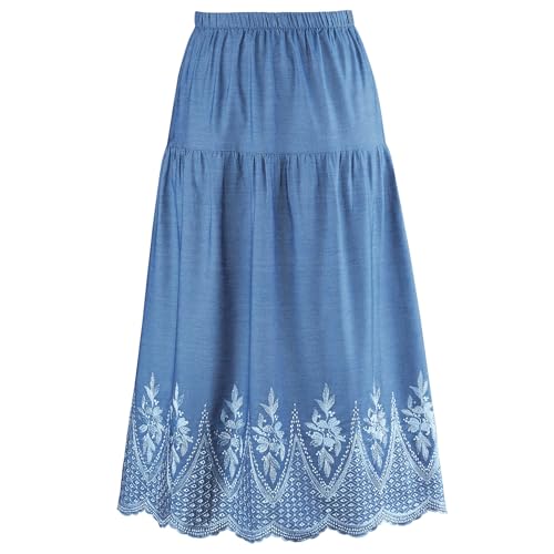 Collections Etc Jeansrock mit elastischem Bund, bestickt, gewellt, Denim, Mittel von Collections Etc