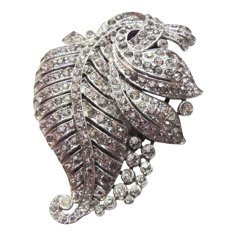 Art-Deco-strass Kleid Clip Jahrgang 1937 Unterzeichnet Tkf Alfred Phillippe Design Braut Pin von CollectionsbyAnn