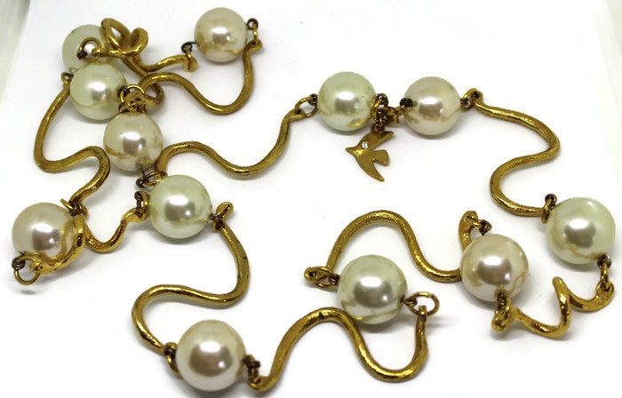 Cecile Jeanne Gold Und Perle Lange Halskette in Frankreich Jewlery Designer Schmuck Statement Brautschmuck Muttertag von CollectionsbyAnn