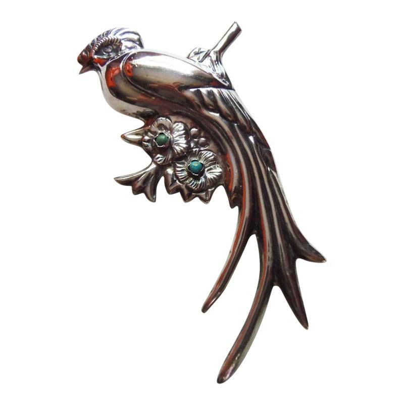 Großer Papagei Pin/Brosche Türkis Sterling Silber Vintage Mexiko von CollectionsbyAnn