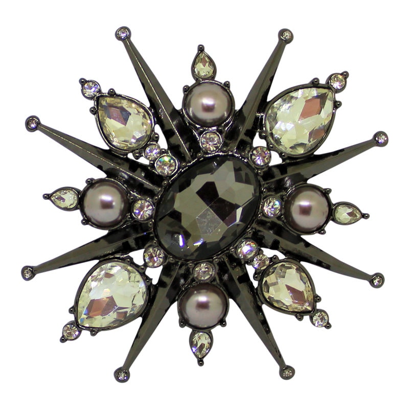 Hutton Wilkinson Starburst Brosche Art Deco Kristall & Kunstperle Anstecknadel von CollectionsbyAnn
