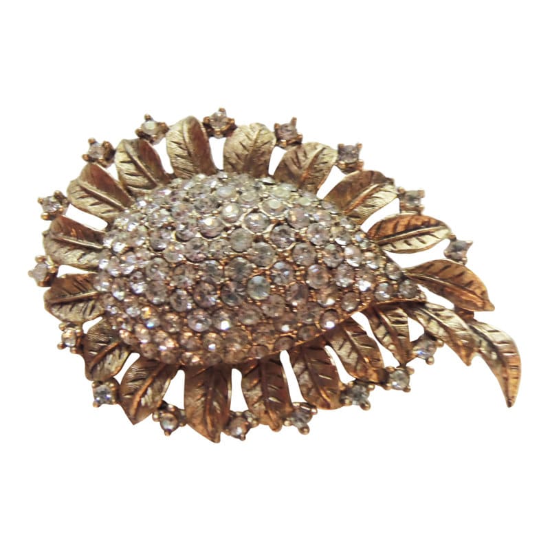 Signierte Hattie Carnegie Strass Brosche Vintage Gold Floral Pin von CollectionsbyAnn
