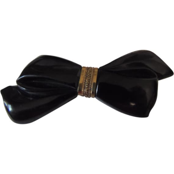 Vintage 1930Er Art Deco Schwarze Bakelit Schleifen-Brosche Vintage 1930Er Art Deco Schwarze Bakelit Schleifen-Brosche von CollectionsbyAnn
