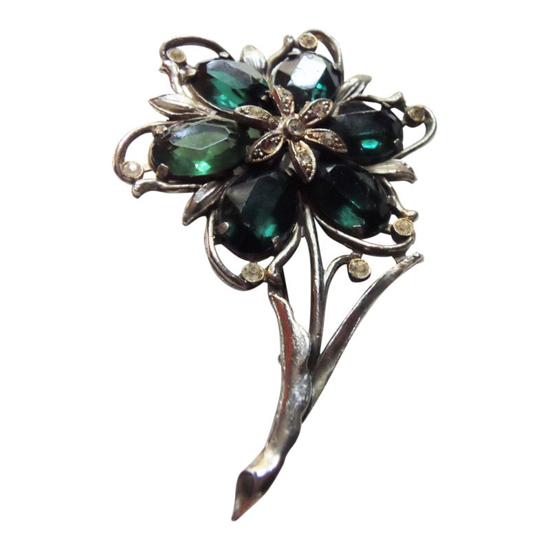 Vintage 1940Er Jahre Smaragd Grün Strass Blumen Brosche Vintage 1940Er Jahre Smaragd Grün Strass Blumen Brosche von CollectionsbyAnn